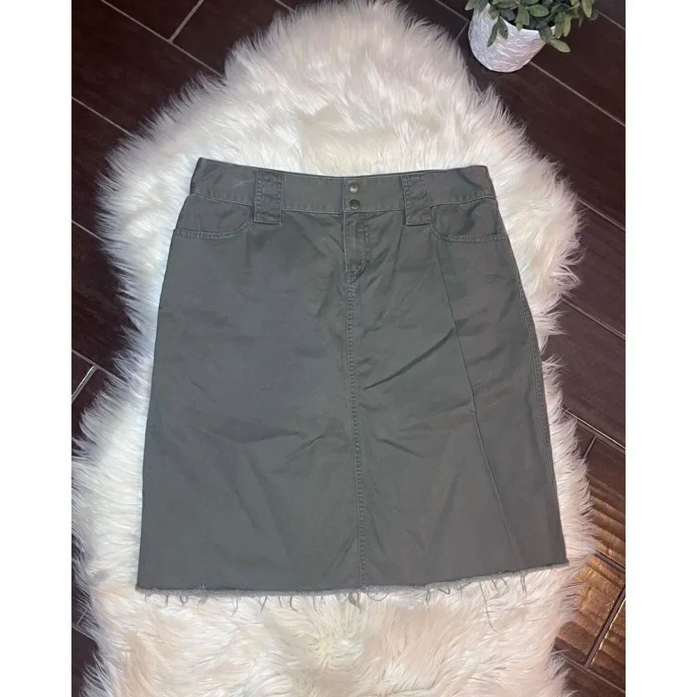 DKNY olive green raw hemed skirt sz 14